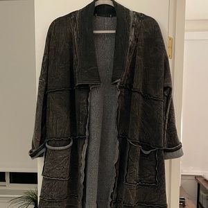 Vintage wash soft fleece open front jacket